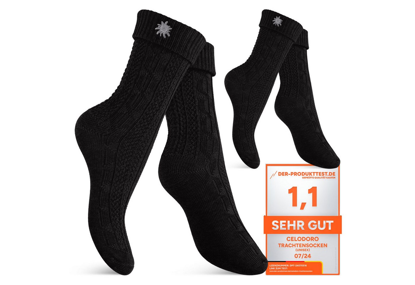 celodoro Trachtensocken Trachten Socken (2 Paar) mit Edelweiß-Pin für Damen & Herren von celodoro