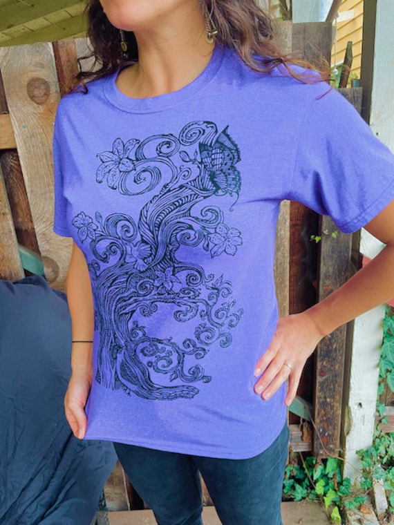 Baum Des Lebens Lila T-Shirt Damen Herren Twisty Schmetterling Vogel Liebe Magisch Geschenk Für Sie/Ihn Polycotton S, M, L, Xl, Xxl von celticfantasy