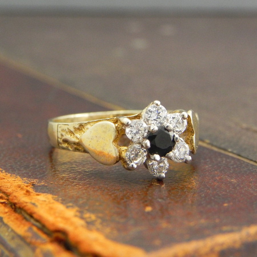 Sterling Silber Gold Vermeil Ring Mit Rund Geschliffenen Saphir Und Cz Steinen/Fine Schmuck Größe 7, 5 Sapphire Cluster Sterling Silber Gold Vermeil Ring Mit Rund Geschliffenen Saphir Und Cz Steinen/Fine Schmuck Größe 7, 5 Sapphire Cluster von celticfinds