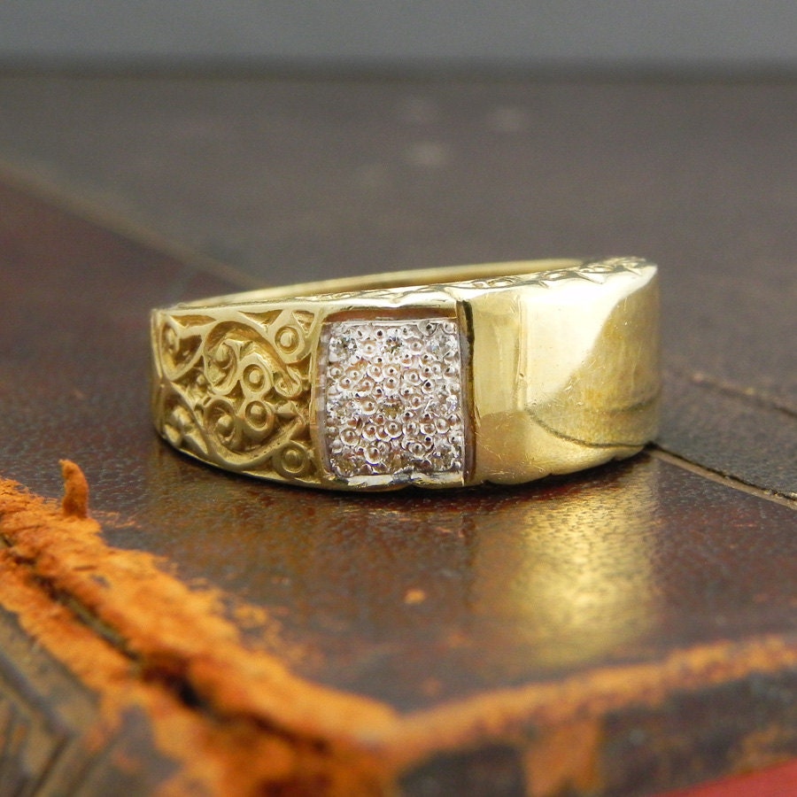 sterling Silber Signet Ring, Gold Vermeil Cz Gents Ring - Feinsilber Größe 10 / sterling Silber Signet Ring, Gold Vermeil Cz Gents Ring - Feinsilber Größe 10 / von celticfinds