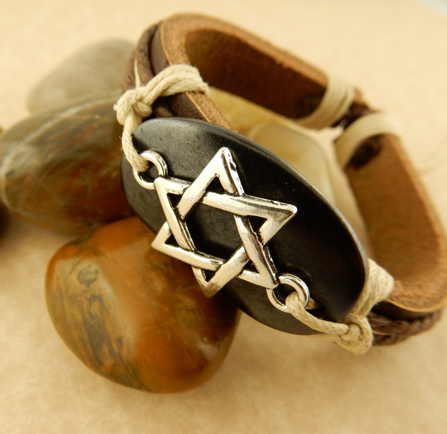 Silber Magen David, Judaica Unisex Lederarmband, Davidstern von celtictreasures