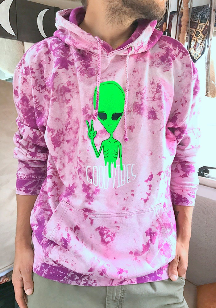 Batik Acid Washed Alien Neon Grün Violett Hoodie Good Vibes Hippie Goa Festival Kleidung Batik Acid Washed Alien Neon Grün Violett Hoodie Good Vibes Hippie Goa Festival Kleidung von celyst
