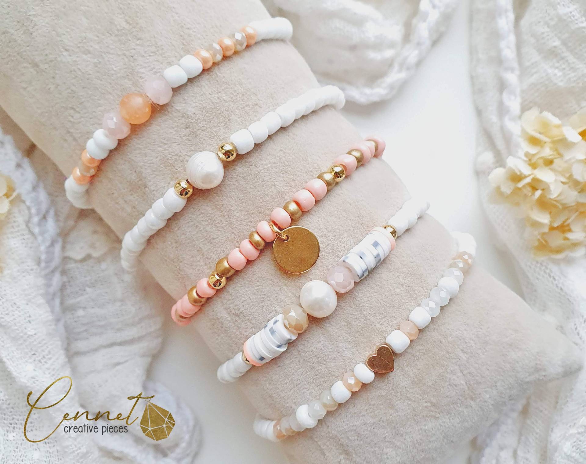 Für Steffi Nr.3 /Peach & Cream Als Fußkettchen/ 24 cm/Rocailles Pfirsich Edelstahl Gold von cennetcreative