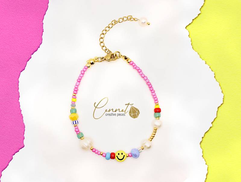 Pink & Pearls | Barockperle Süßwasserperle |Toho Picasso Seed Beads Preciosa Rocailles Edelstahl Gold Bunt Gelb Smiley von cennetcreative