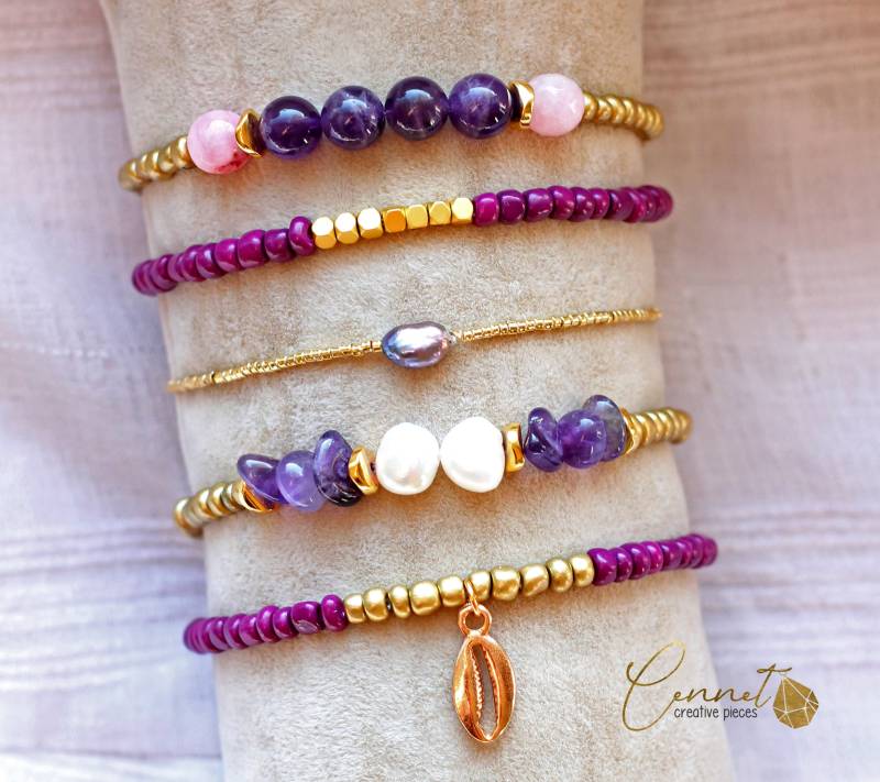 Purple Rain | Amethyst Perlen Armband-Set Jade Lila Beere Gold Barockperlen Vergoldet Violett Lilac von cennetcreative