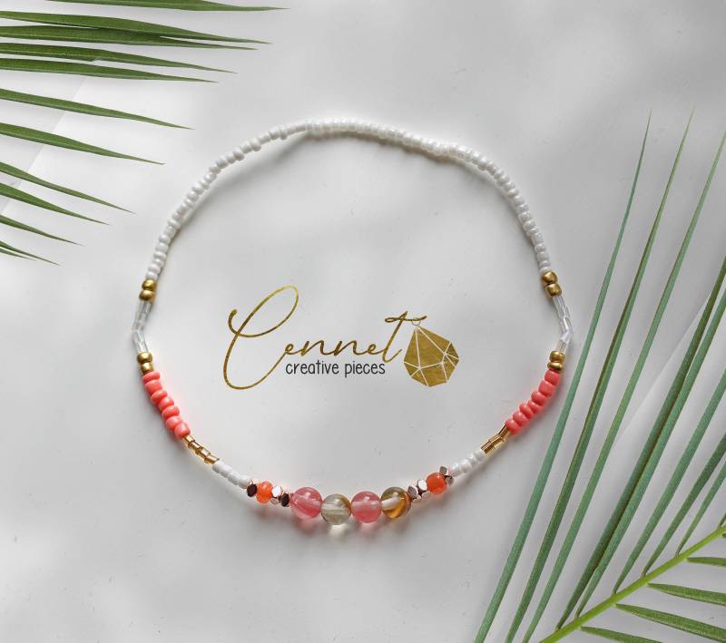 Watermelon | Fußkettchen Fußkette Turmalin Sommer Perlen Rocailles Vergoldet Filigran von cennetcreative