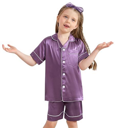 cenozo Schlafanzug Mädchen Jungen Seiden Set mit Stirnband Knöpfe Pyjama Schlafanzug Nachtwäsche Loungekleidung Kleidungsset von cenozo