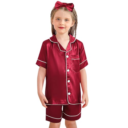 cenozo Schlafanzug Mädchen Jungen Seiden Set mit Stirnband Knöpfe Pyjama Schlafanzug Nachtwäsche Loungekleidung Kleidungsset von cenozo