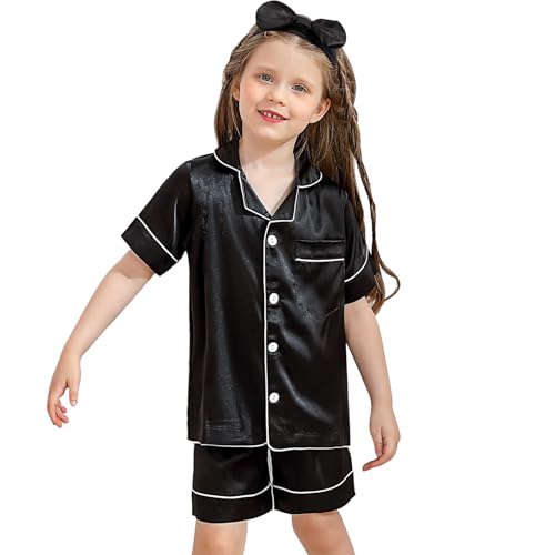 cenozo Schlafanzug Mädchen Jungen Seiden Set mit Stirnband Knöpfe Pyjama Schlafanzug Nachtwäsche Loungekleidung Kleidungsset von cenozo