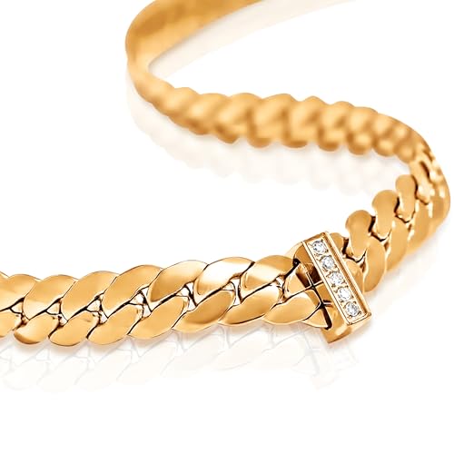 CERES PARIS 18 Karat vergoldete kubanische Kette für Frauen – Edelstahl Zirkon Anhänger Halsband, Metalltextur, Modeschmuck, 41 cm + 5 cm Verlängerung, ideal für Weihnachten & von ceres paris