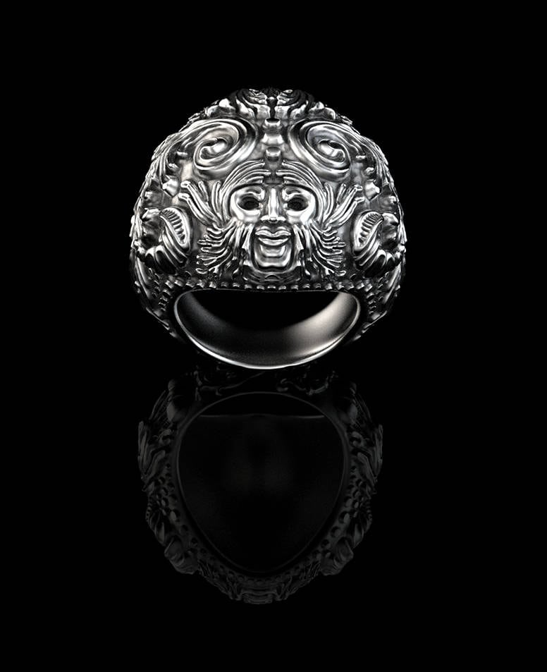 Greenman Schmuck, Mythologie Scroll-Ring, Sterling Scroll Ring, Rebe Natur-Ring, Blatt Filigrane Boho Ring Greenman Schmuck, Mythologie Scroll-Ring, Sterling Scroll Ring, Rebe Natur-Ring, Blatt Filigrane Boho Ring von cerriousdesign