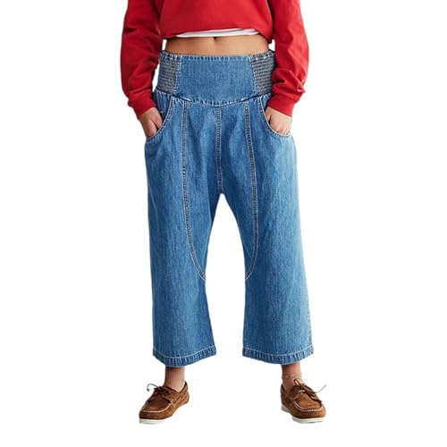 cffvdiz Damen Baggy Barrel Jeans Mid-Rise Gerade Weite Bein Denim Hosen Knöchel Jeans,Dark Blue,M von cffvdiz