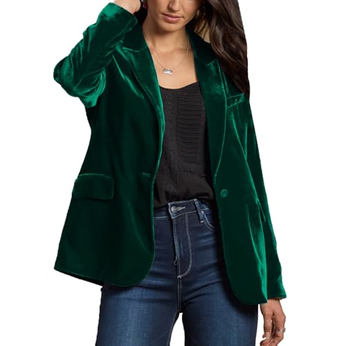 cffvdiz Grün,XL, Frauen Casual Samt Blazer Revers Knopf Front Langarm Blazer Jacke Mantel Arbeit Büro von cffvdiz