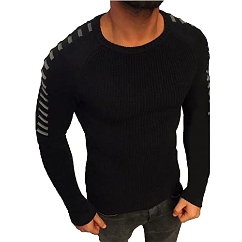 cffvdiz Herren Pullover Slim Fit Langarm Rundhalsausschnitt Strickpullover Top,Schwarz,L von cffvdiz