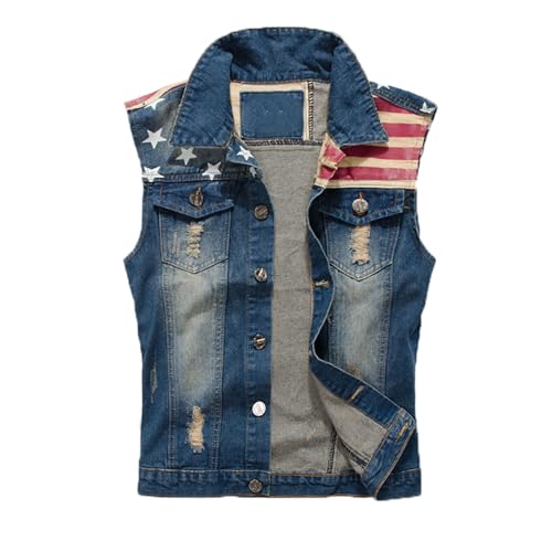 cffvdiz Jeansweste Für Herren Amerikanische Flagge Ärmellose Button Down Jeanshemdweste Jean Tanktops,Blau,3XL von cffvdiz