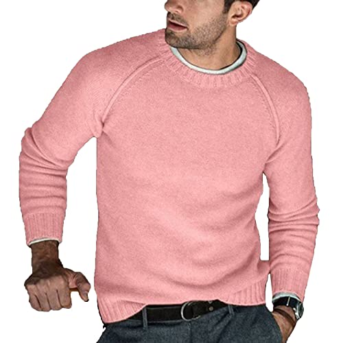 cffvdiz Männer Pullover Casual Pullover Mit Rundhalsausschnitt Und Langen Ärmeln Strickpullover,Rosa,XL von cffvdiz