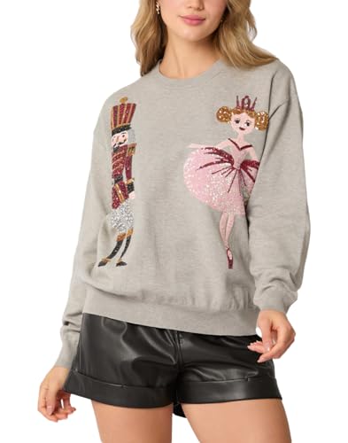 cffvdiz Weihnachten Sweatshirts Für Frauen Lustige Pailletten Soldat Grafik Nette Helle Herbst Langarm Lose Xmas Pullover Tops,Grau,XXL von cffvdiz