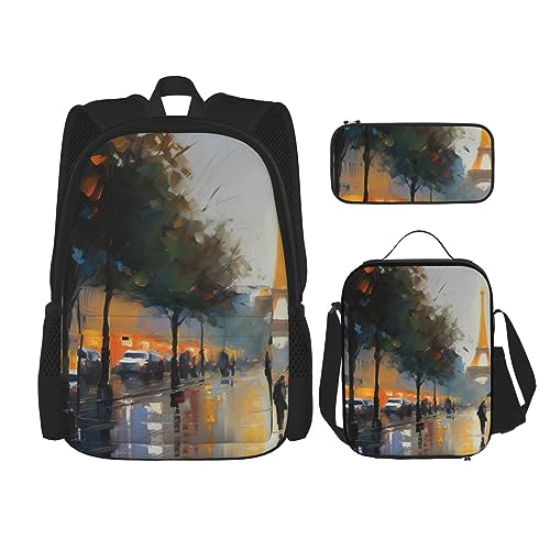 3-teiliger Rucksack, moderner Eiffelturm-Wanderrucksack, Lunch-Tasche, Federmäppchen, Reise-Laptop-Rucksack, Büchertasche, Lunchbox, Thermo-Kühltasche, Kulturbeutel, Aufbewahrungstasche für Reisen, von cfpolar