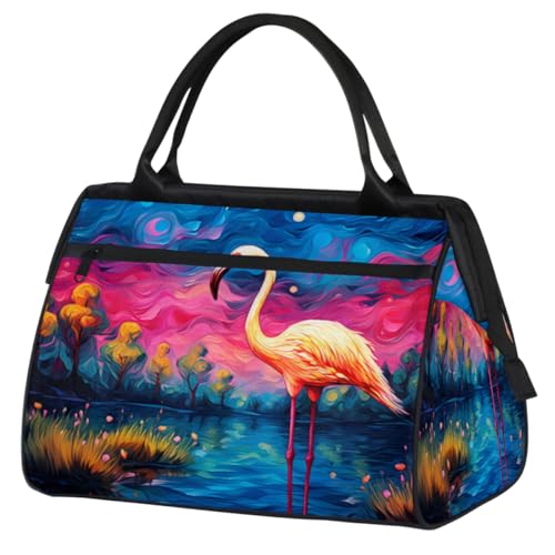 Abstrakte Flamingo Blumen Malerei Turnbeutel für Damen Herren, Reise Sport Duffel Bag mit Trolleyhülle, wasserdichte Sport Gym Bag Weekender Übernachtung Tasche Carry On Tote Bag für Reisen Gym Sport, von cfpolar