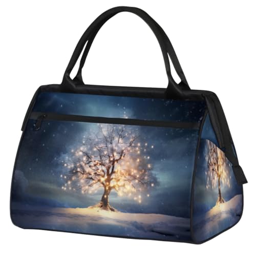 Abstrakte Kunst Winter Baum Schneeflocken Turnbeutel für Damen Herren, Reise Sport Duffel Bag mit Trolleyhülle, wasserdichte Sport Gym Bag Weekender Übernachtung Tasche Carry On Tote Bag für Reisen von cfpolar