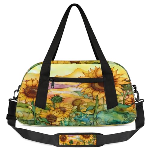 Abstrakte Sonnenblumenfeld-Farm-Kinder-Seesack, leicht, wasserabweisend, faltbar, Sporttasche, Wochenendtasche, Übernachtung, Handgepäcktasche für Schule, Praxis, Reisen, Jungen und Mädchen, von cfpolar