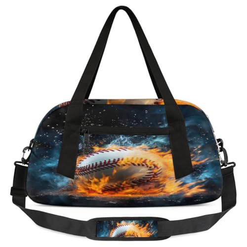 Abstrakte Wasser-/Feuer-Baseball-Tasche für Kinder, leicht, wasserabweisend, faltbar, Sporttasche, Wochenender, Übernachtung, Handgepäcktasche für Schule, Praxis, Reisen, Jungen und Mädchen, von cfpolar