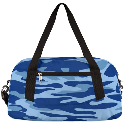 Abstrakte blaue Camouflage Camo Kinder Duffle Bag Mädchen Tanztasche Leicht Wasserabweisend Faltbar Sport Gym Bag Weekender Übernachtung Übernachtung Carry On Reisetasche für Jungen Mädchen von cfpolar