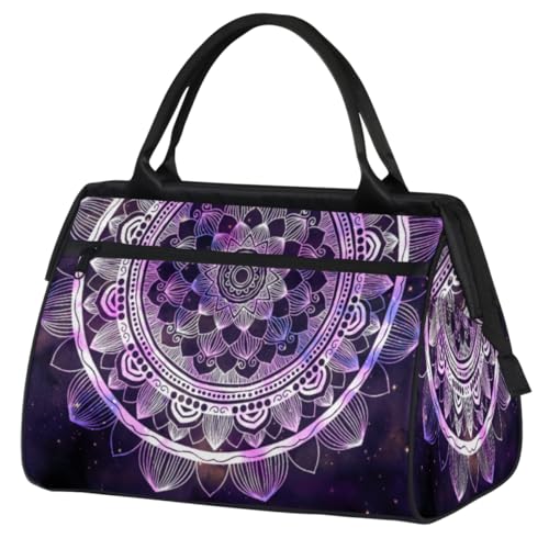 Abstrakte lila Mandala Blumen Turnbeutel für Damen Herren, Reise Sport Duffel Bag mit Trolleyhülle, wasserdichte Sport Gym Bag Weekender Übernachtung Tasche Carry On Tote Bag für Reisen Gym Sport, von cfpolar