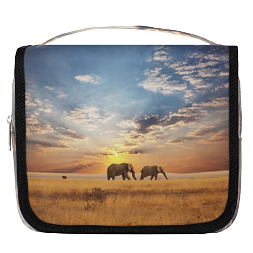 Afrika Wildlife Elephant Grassland Hanging Travel Toiletry Bag, Portable Makeup Cosmetic Bag for Women with Hanging Hook, Water-resistant Toiletry Kit Organizer for Toiletries Shower Bathroom von cfpolar