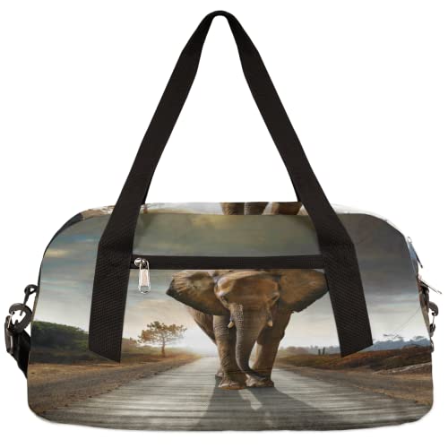 Afrikanischer Elefant Highway Kinder Duffle Bag Mädchen Tanztasche Leicht Wasserabweisend Faltbar Sport Gym Bag Weekender Übernachtung Übernachtung Handgepäck Reisetasche für Jungen Mädchen von cfpolar