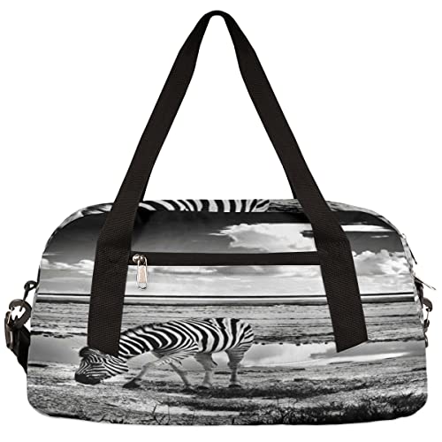 Afrikanisches Zebra Schwarz Weiß Foto Kinder Duffle Bag Mädchen Tanztasche Leicht Wasserabweisend Faltbar Sport Gym Bag Weekender Übernachtung Übernachtung Handgepäck Reisetasche für Jungen Mädchen von cfpolar