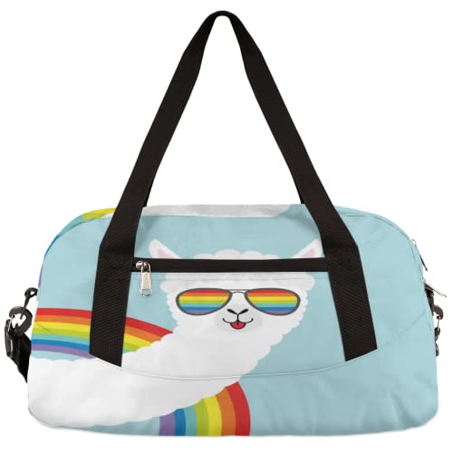 Alpaka Lama Regenbogen Brille Kinder Duffle Bag Mädchen Tanztasche Leicht Wasserabweisend Faltbar Sport Gym Bag Weekender Übernachtung Übernachtung Handgepäck Reisetasche für Jungen Mädchen von cfpolar