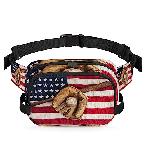 American USA Flag Baseball Fanny Pack for Men Women, Fashionable Crossbody Belt Bags Square Waist Pack with Adjustable Strap for Travel Hiking Workout Cycling Running von cfpolar