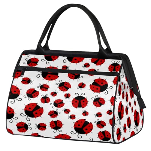 Animal Ladybug White Background Gym Bag for Women Men, Travel Sports Duffel Bag with Trolley Sleeve, Waterproof Sports Gym Bag Weekender Overnight Bag Carry On Tote Bag for Travel Gym Sport, von cfpolar