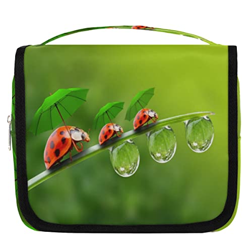 Animal Ladybugs Umbrella Leaf Hanging Travel Toiletry Bag, Portable Makeup Cosmetic Bag for Women with Hanging Hook, Water-resistant Toiletry Kit Organizer for Toiletries Shower Bathroom Cosmetics von cfpolar