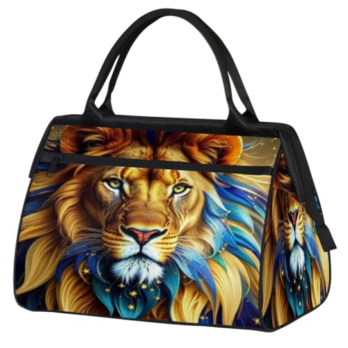 Animal Lion Gold Turnbeutel für Damen Herren, Reise Sport Duffel Bag mit Trolleyhülle, wasserdichte Sport Gym Bag Weekender Übernachtung Tasche Carry On Tote Bag für Reisen Gym Sport, Tier Löwe Gold, von cfpolar