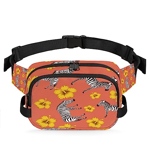 Animal Zebra Gelbe Blume Bauchtasche für Männer Frauen, wasserdichte Reise Quadratische Hüfttasche Pack, Crossbody Brustgurt Bauchschlinge Schultertasche Geldbörse für Reisen Wandern Radfahren Laufen, von cfpolar