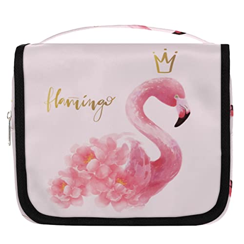 Aquarell-Kulturbeutel mit Flamingo-Blumenkrone, zum Aufhängen, tragbare Make-up-Kosmetiktasche für Frauen mit Haken zum Aufhängen, wasserabweisendes Kulturset, Organizer für Toilettenartikel, Dusche, von cfpolar