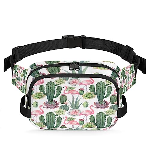 Aquarell Lotus Kaktus Flamingo Bauchtasche für Männer Frauen, modische Crossbody-Gürteltaschen, quadratische Hüfttasche mit verstellbarem Riemen für Reisen, Wandern, Workout, Radfahren, Laufen von cfpolar