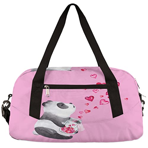 Aquarell Panda Glas Glas Herzen Kinder Duffle Bag Mädchen Tanztasche Leicht Wasserabweisend Faltbar Sport Gym Bag Weekender Übernachtung Übernachtung Handgepäck Reisetasche für Jungen Mädchen von cfpolar