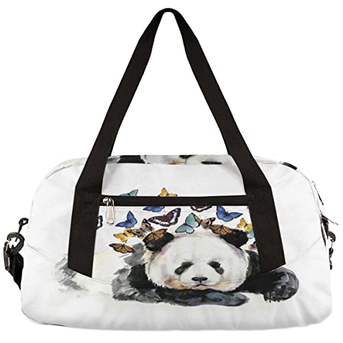 Aquarell-Panda-Schmetterling-Kinder-Duffle-Tasche für Mädchen, Tanztasche, leicht, wasserabweisend, faltbar, Sport, Turnbeutel, Wochenende, Übernachtung, Übernachtung, Handgepäck, Reisetasche für von cfpolar