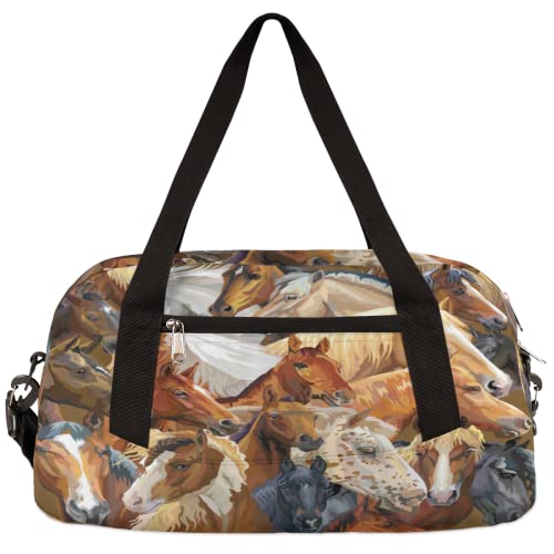 Aquarell-Tiere, Pferd, Kinder, Duffle-Tasche, Mädchen, Tanztasche, leicht, wasserabweisend, faltbar, Sport, Turnbeutel, Wochenende, Übernachtung, Übernachtung, Handgepäck, Reisetasche für Jungen und von cfpolar