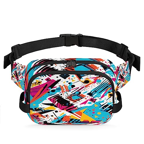 Art Bunte geometrische Muster Bauchtasche für Männer Frauen, modische Crossbody-Gürteltaschen, quadratische Hüfttasche mit verstellbarem Gurt für Reisen, Wandern, Workout, Radfahren, Laufen von cfpolar