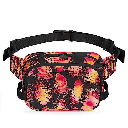 Art Painting Bird Feathers Fanny Pack for Men Women, Fashionable Crossbody Belt Bags Square Waist Pack with Adjustable Strap for Travel Hiking Workout Cycling Running von cfpolar