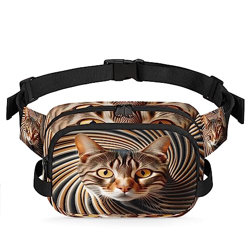 Art Portrait Tabby Cat Fanny Pack for Men Women, Fashionable Crossbody Belt Bags Square Waist Pack with Adjustable Strap for Travel Hiking Workout Cycling Running von cfpolar