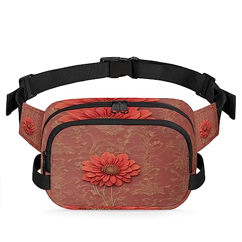 Art Red Aesthetic Flower Fanny Pack for Men Women, Fashionable Crossbody Belt Bags Square Waist Pack with Adjustable Strap for Travel Hiking Workout Cycling Running von cfpolar