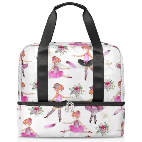 Ballerina Flower Feather Weekender Bags for Women with Shoe Compartment, Travel Duffel Bag Overnight Carry On Bag Gym Sports Fitness Tote Bag Yoga Workout Bag Training Handbag von cfpolar
