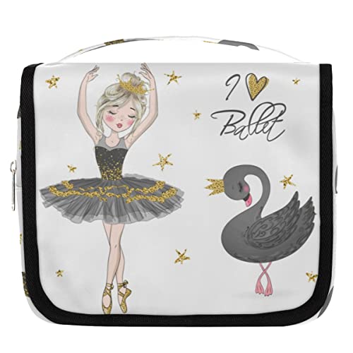 Ballerina Swan Love Heart Hanging Travel Toiletry Bag, Portable Makeup Cosmetic Bag for Women with Hanging Hook, Water-resistant Toiletry Kit Organizer for Toiletries Shower Bathroom Cosmetics von cfpolar
