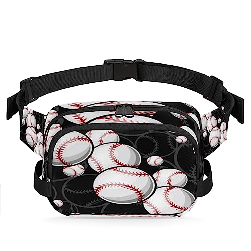 Balls Sports Baseball Weiß Schwarz Bauchtasche für Männer Frauen, wasserdichte Reise Quadratische Hüfttasche Pack, Crossbody Brustgurt Bauchschlinge Schultertasche Geldbörse für Reisen Wandern von cfpolar