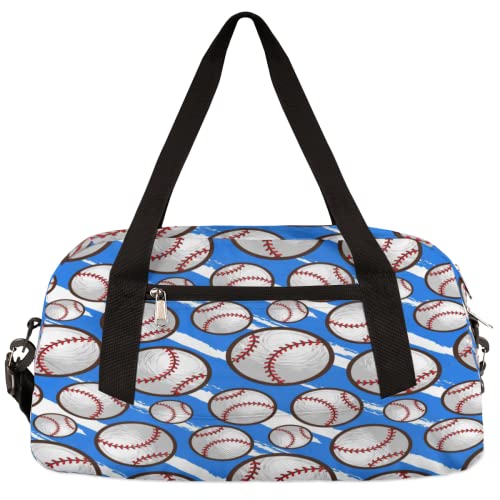 Baseballbälle Streifen Kinder Duffle Bag Mädchen Tanztasche Leicht Wasserabweisend Faltbar Sport Gym Bag Weekender Übernachtung Übernachtung Handgepäck Reisetasche für Jungen Mädchen von cfpolar